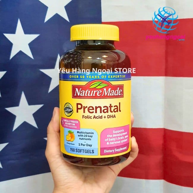 Vitamin Tổng Hợp Cho Bà Bầu Prenatal Folic Acid + DHA 150 Viên Của Nature Made Mỹ.( Mẫu Mới )