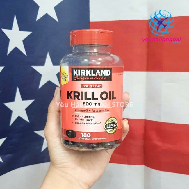 Dầu Nhuyễn Thể (Dầu Tôm) Krill Oil 500mg 180 Viên Của Kirkland Signature Mỹ.