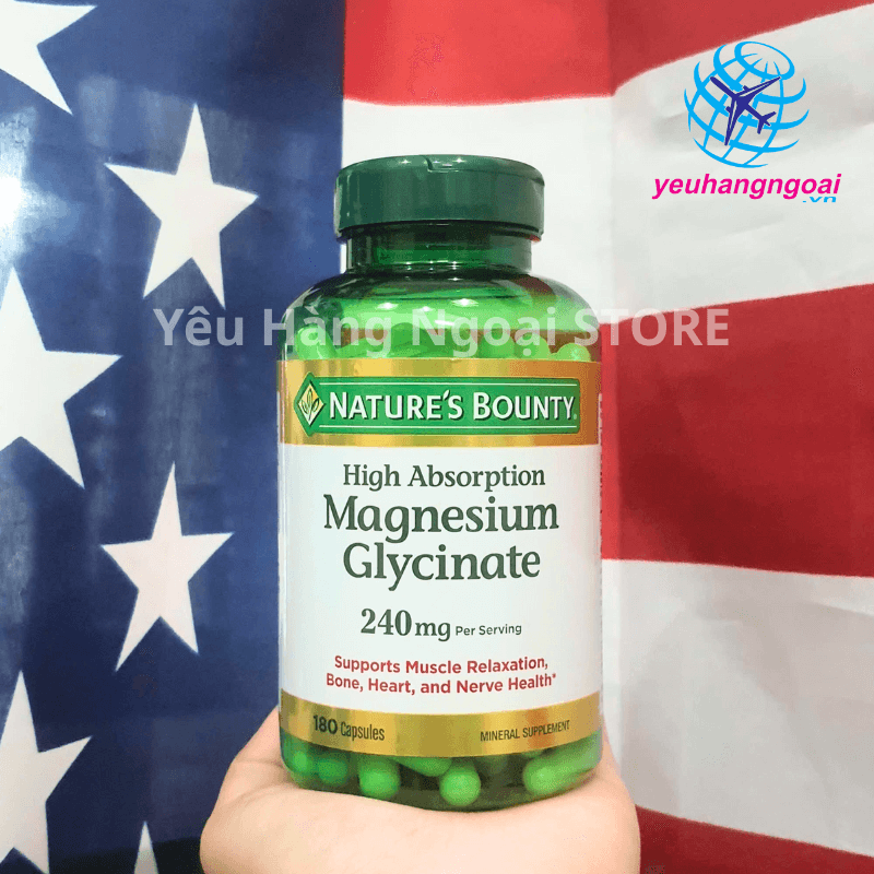Viên Uống Bổ Sung Magnesium Glycinate Nature’s Bounty 240mg 180 viên của Mỹ.